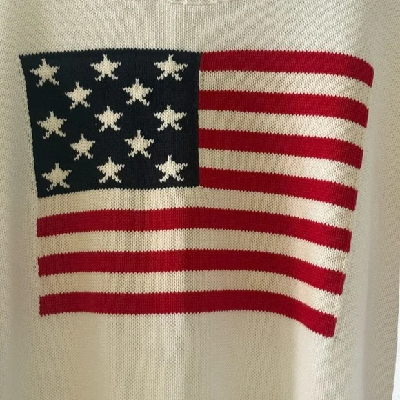 OLD NAVY Women’s American Flag Cotton Crewneck Boxy Sweater | Ivory | Size Large - Picture 3 of 8